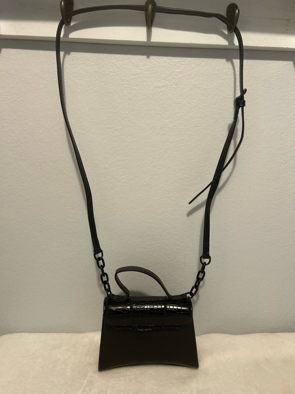 Black Aldo Mini Crossbody Bag with Croc-Texture Flap